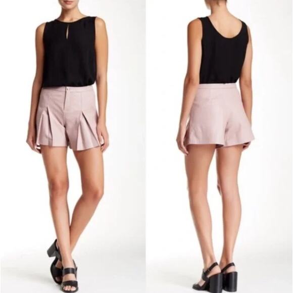 Rebecca Minkoff Mina Lambskin Leather Pleated Shorts Hydrangea Pink SZ 4 - Picture 11 of 11